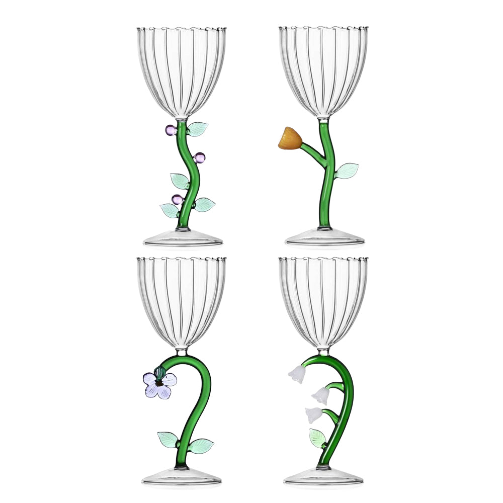 28 cl - Ichendorf Botanica Fiore Calice Multiuso Effetto Ottico In Vetro Borosilicato - Set 4 Pz