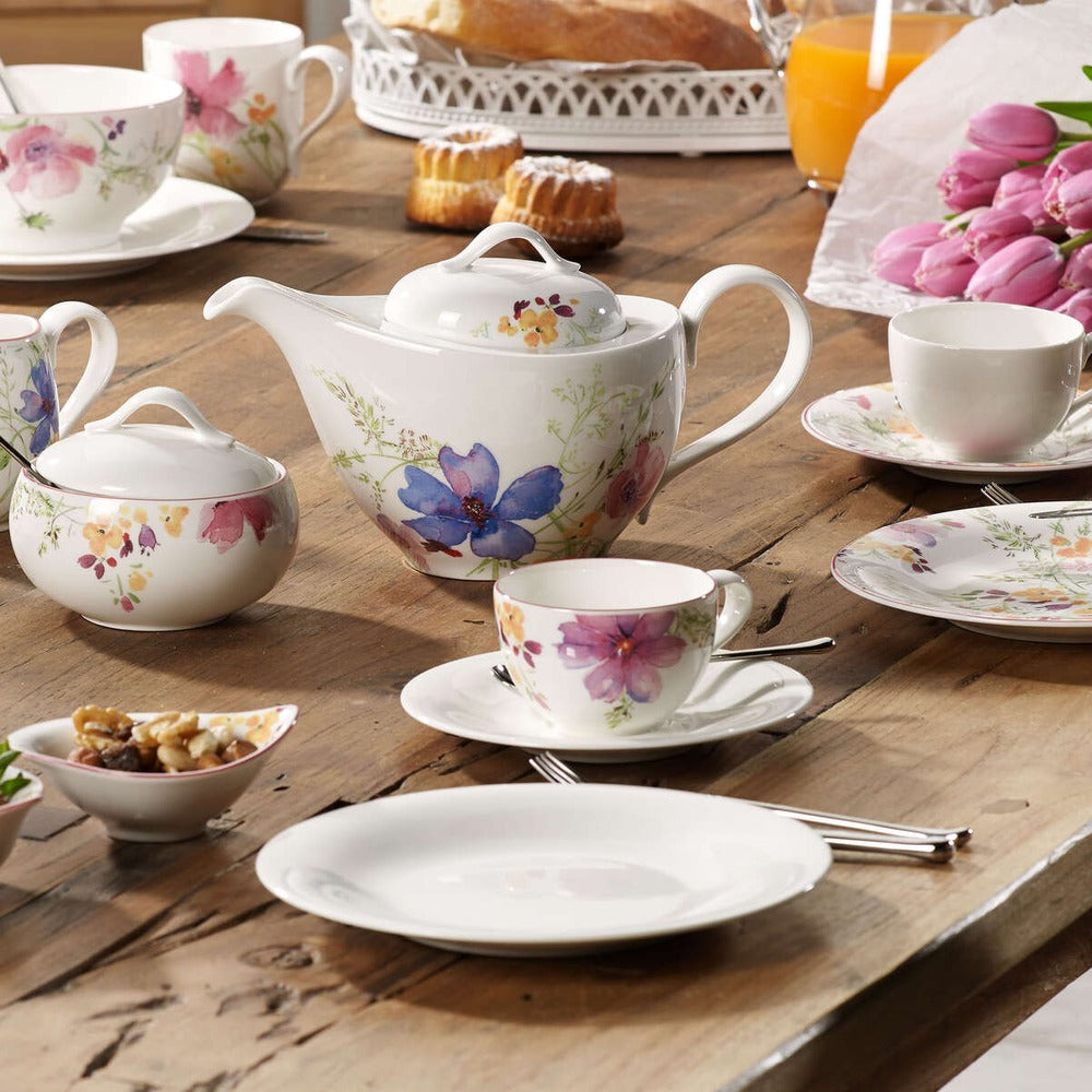 19 cm - Villeroy & Boch Mariefleur Gris Basic Piattino Tazza Cappuccino In Porcellana Premium - Set 6 Pz