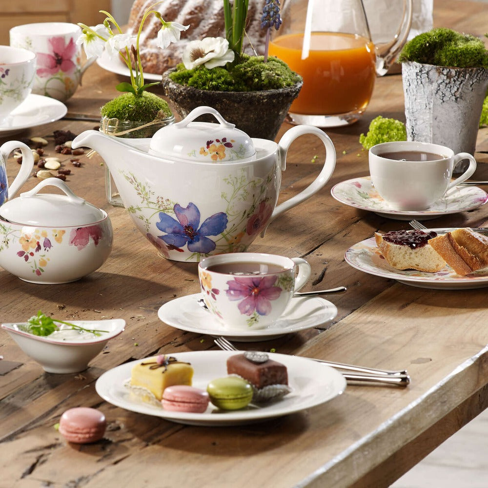 19 cm - Villeroy & Boch Mariefleur Gris Basic Piattino Tazza Cappuccino In Porcellana Premium - Set 6 Pz