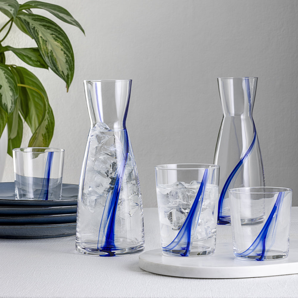 107.5 cl - Bormioli Rocco Stria Blu Caraffa Acqua In Vetro - Set 6 Pz