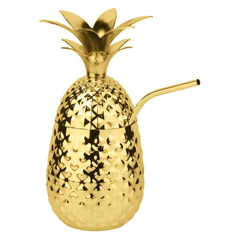 50 Cl Paderno Pineapple Bicchiere Cocktail Con Cannuccia In Acciaio Inox