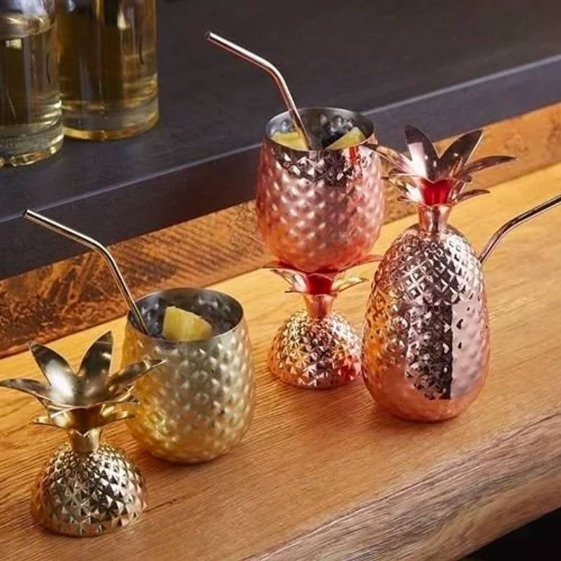 50 Cl Paderno Pineapple Bicchiere Cocktail Con Cannuccia In Acciaio Inox