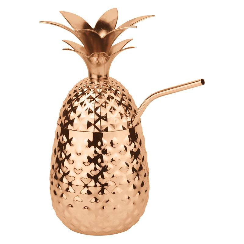 50 Cl Paderno Pineapple Bicchiere Cocktail Con Cannuccia In Acciaio Inox