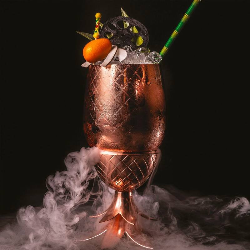 50 Cl Paderno Pineapple Bicchiere Cocktail Con Cannuccia In Acciaio Inox