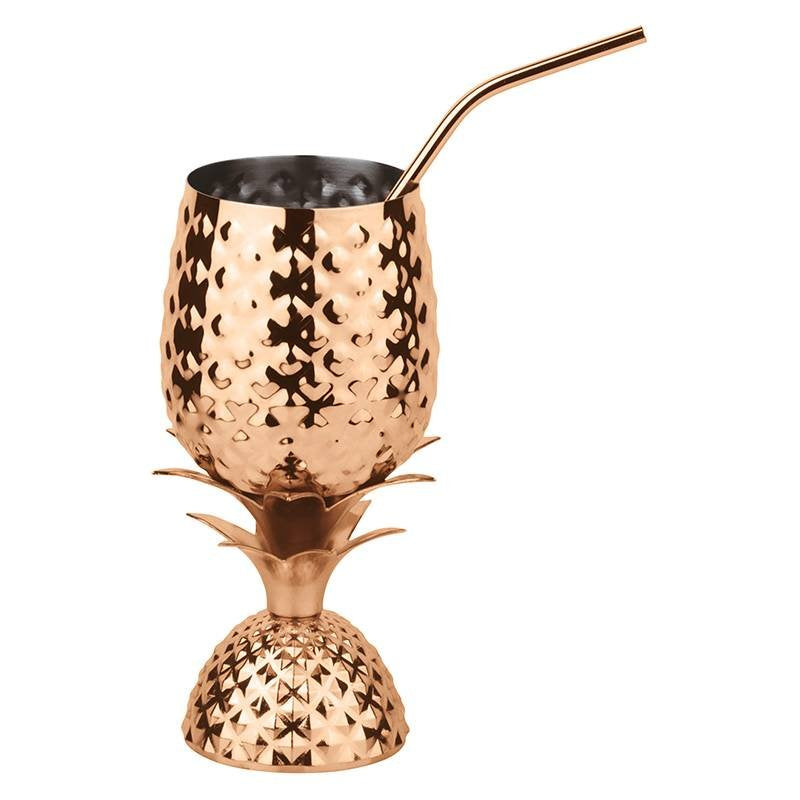 50 Cl Paderno Pineapple Bicchiere Cocktail Con Cannuccia In Acciaio Inox