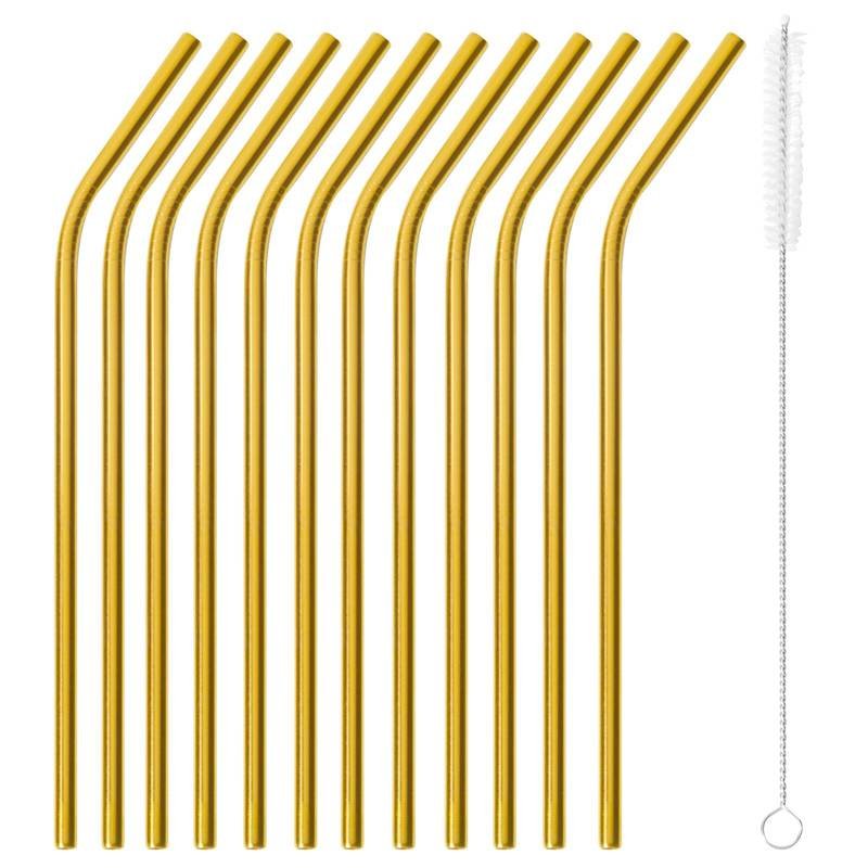 21 5 Cm Paderno Cannucce Riutilizzabili Curve In Acciaio Inox Con Scovolino Set 12 Pz