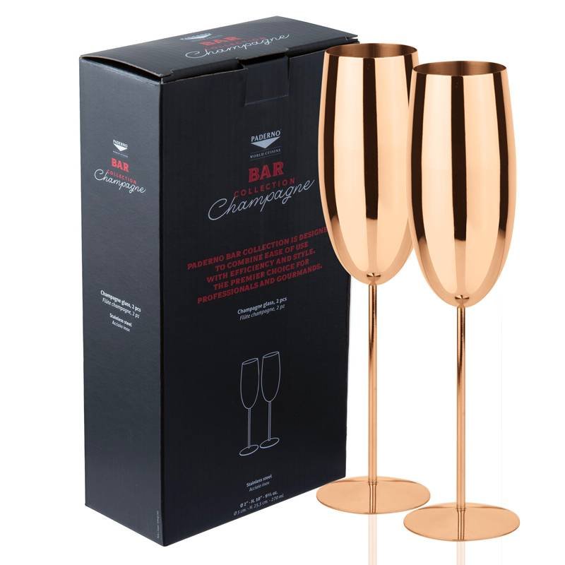 27 5 Cl Paderno Calici Flute In Acciaio Inox Set 2 Pz