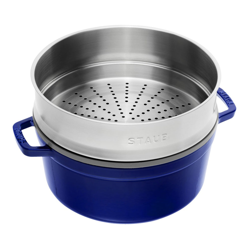 26 cm - Staub Cocotte Casseruola Rotonda In Ghisa Smaltata Con Cestello Vapore