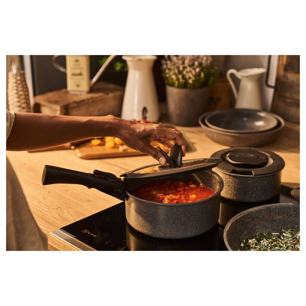 Ballarini Torre Set Padelle e Casseruole Antiaderente Ceramico In Alluminio Con Manico Rimovibile e Coperchi - Set 7 Pz