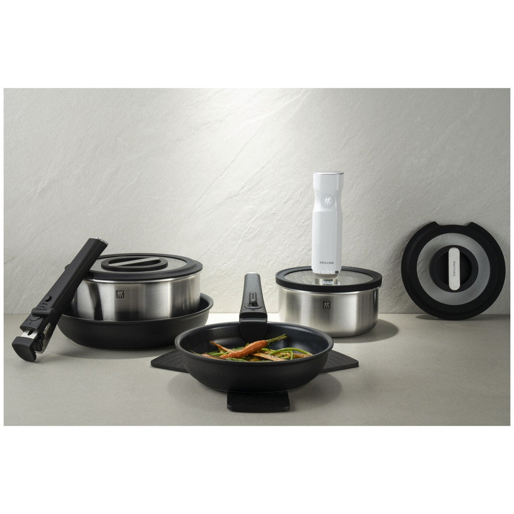 Zwilling Unlock Ceramic Titanium Set Padelle Impilabili Con Manico Rimovibile In Alluminio - Set 4 Pz