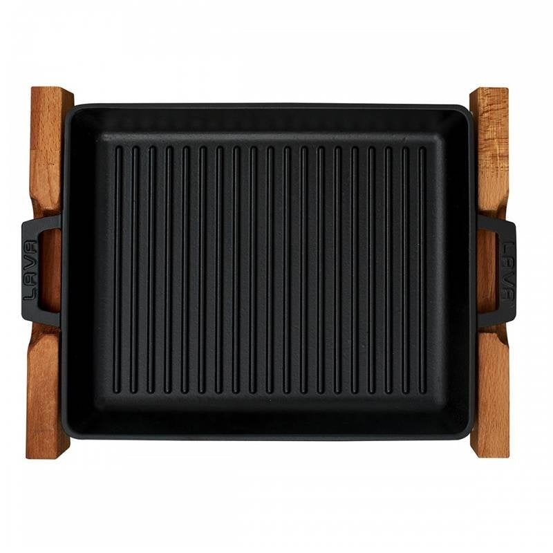 32X26 Cm Paderno Bistecchiera Rettangolare In Ghisa Smaltata Con Supporto In Legno