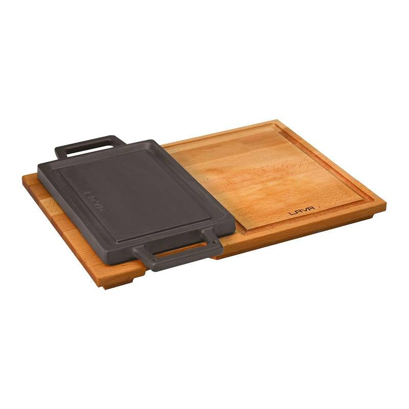22X15 Cm Paderno Bistecchiera Grill Rettangolare In Ghisa Smaltata Con Supporto In Legno