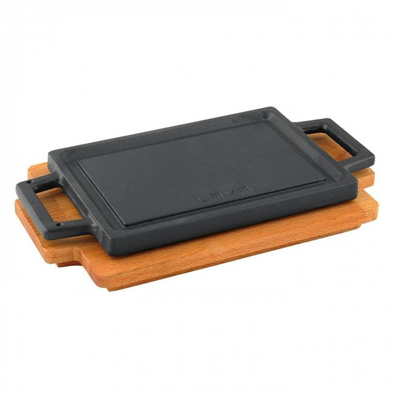 22X30 Cm Paderno Bistecchiera Grill Rettangolare In Ghisa Smaltata Con Supporto In Legno