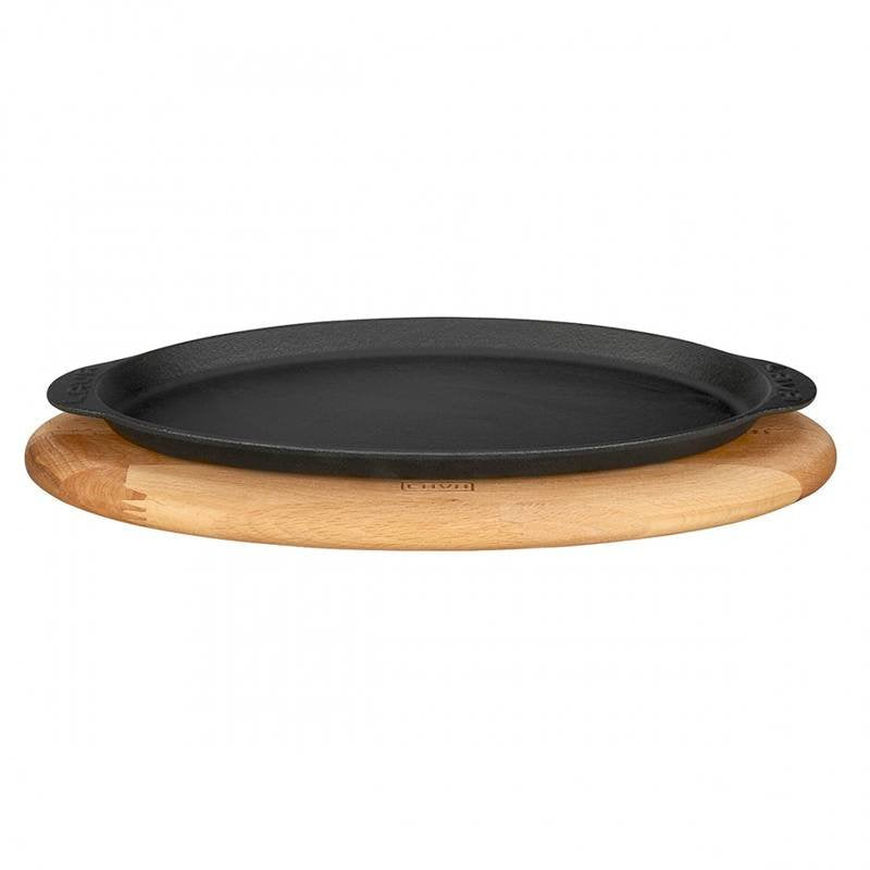 29 5X15 5 Cm Paderno Cast Iron Cookware Piatto In Ghisa Con Supporto In Legno