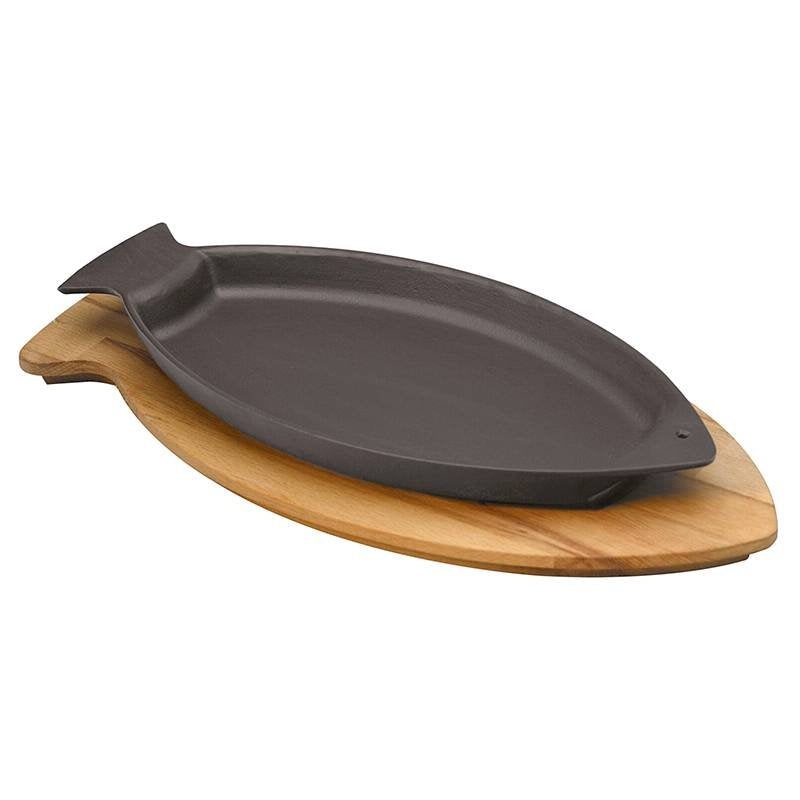 24x15 cm Paderno Cast Iron Cookware Cast Iron Dish with Wooden