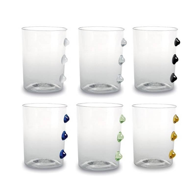 37 Cl Zafferano Petoni Bicchiere Acqua 3 Punti Verticali In Vetro Borosilicato Set 6 Pezzi