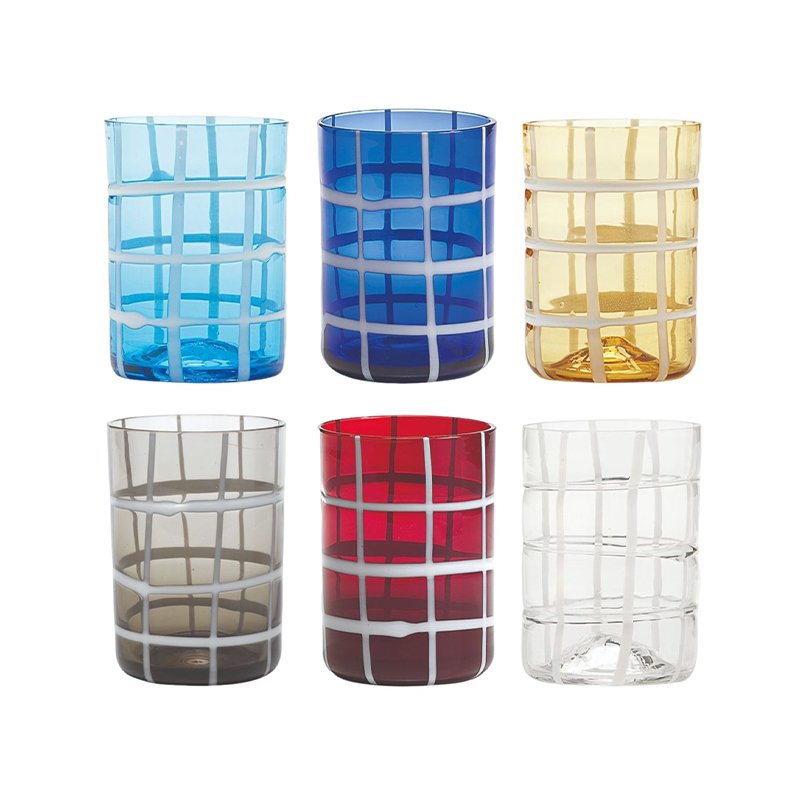 35 Cl Zafferano Twiddle Bicchiere Acqua A Righe In Vetro Soffiato Set 6 Pezzi