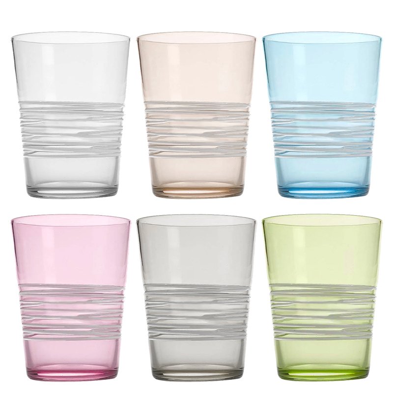 40 Cl Zafferano Filante Bicchiere Acqua Righe In Vetro Soffiato Set 6 Pezzi