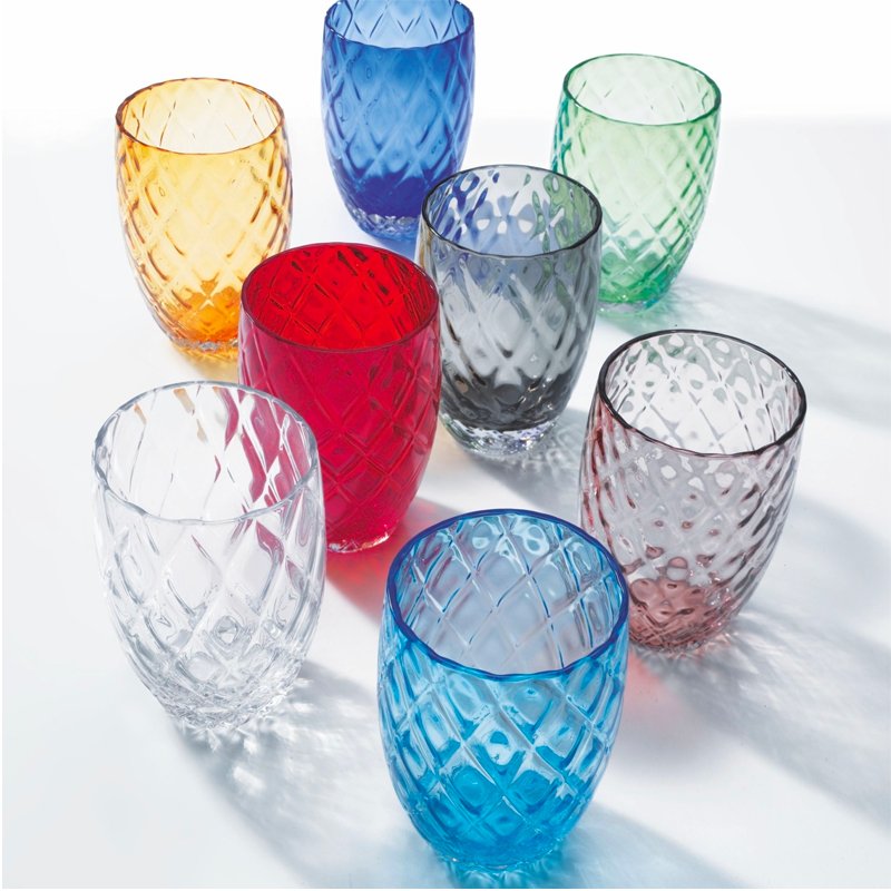 38 Cl Zafferano Losanghe Bicchiere Acqua In Vetro Soffiato Set 6 Pezzi