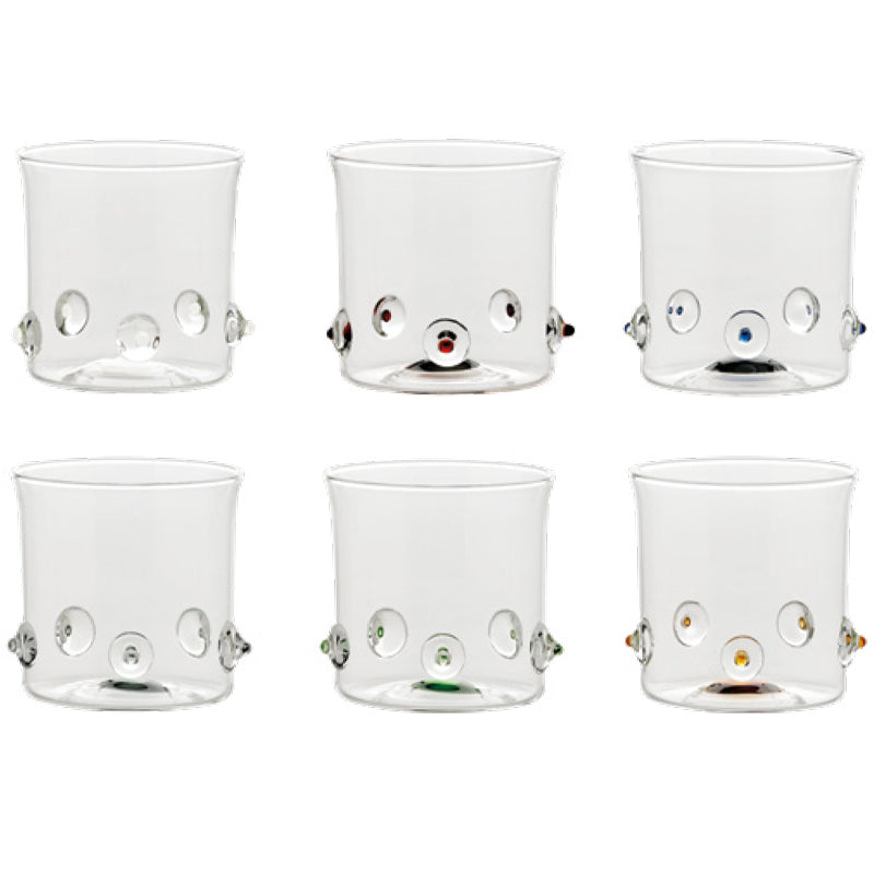 38 Cl Zafferano Patea Bicchiere Acqua Punti Colorati In Vetro Borosilicato Set 6 Pezzi