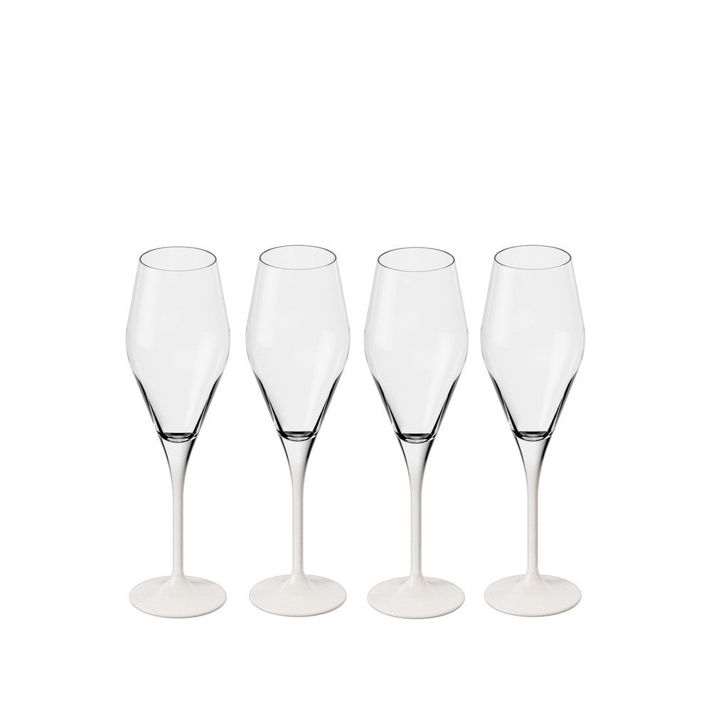 26 cl - Villeroy & Boch Manufacture Rock Blanc Calice Flute Champagne In Vetro Cristallino - Set 4 Pz