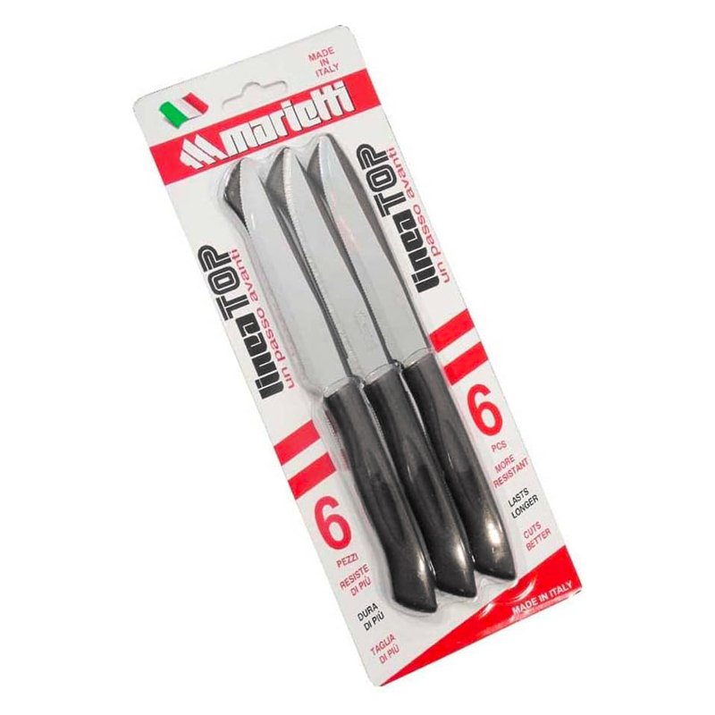 Marietti Set 6 Coltelli Da Bistecca In Acciaio Inox - Manico Rivettato Nero