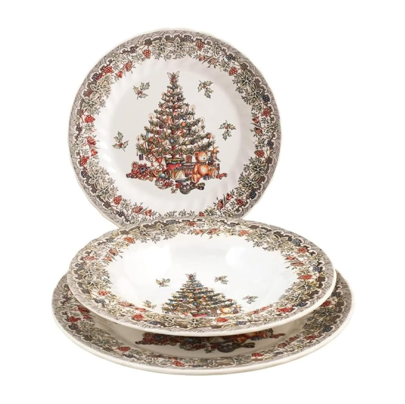Spode Set di 4 piatti da insalata con albero di Natale, in tartan, rotondi, in ceramica Spode Set di 4 piatti da insalata con albero di Natale, in tartan, rotondi, in ceramica