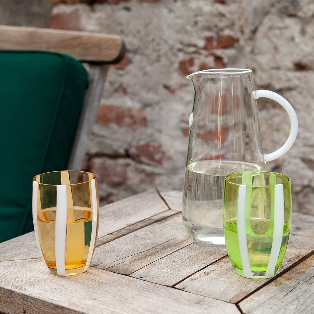 32 Cl Zafferano Gessato Bicchiere Acqua A Righe In Vetro Lavorato A Mano Set 6 Pezzi