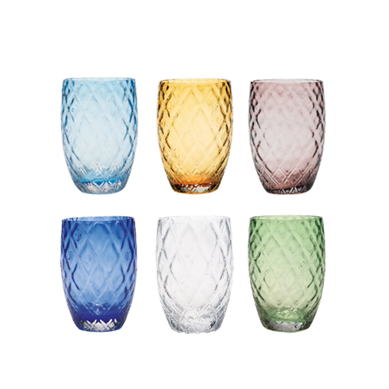 38 Cl Zafferano Losanghe Bicchiere Acqua In Vetro Soffiato Set 6 Pezzi