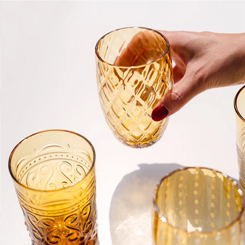 38 Cl Zafferano Losanghe Bicchiere Acqua In Vetro Soffiato Set 6 Pezzi