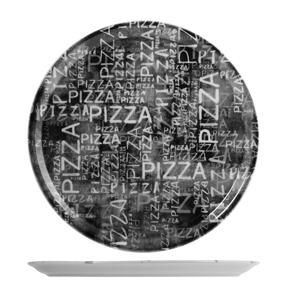 33 cm - Saturnia Pizzaitalic Black & White Piatto Pizza In Porcellana Set 6 Pz