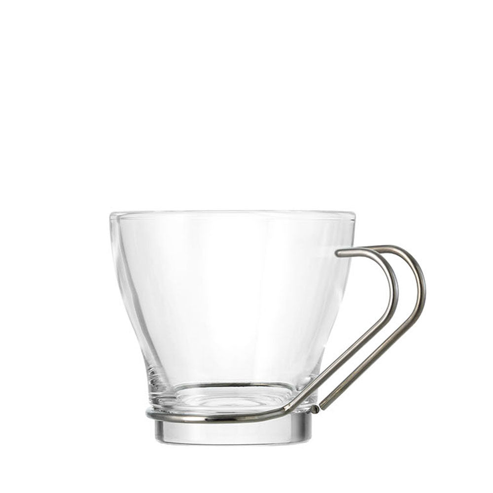 11 cl - Borgonovo Debora Tazzina Caffè In Vetro Con Manico In Acciaio - Set 6 Pz