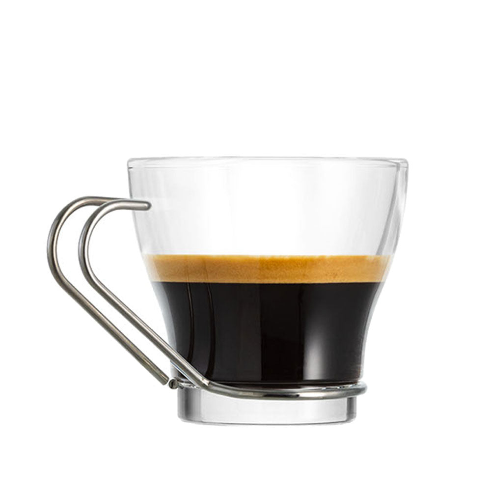 11 cl - Borgonovo Debora Tazzina Caffè In Vetro Con Manico In Acciaio - Set 6 Pz