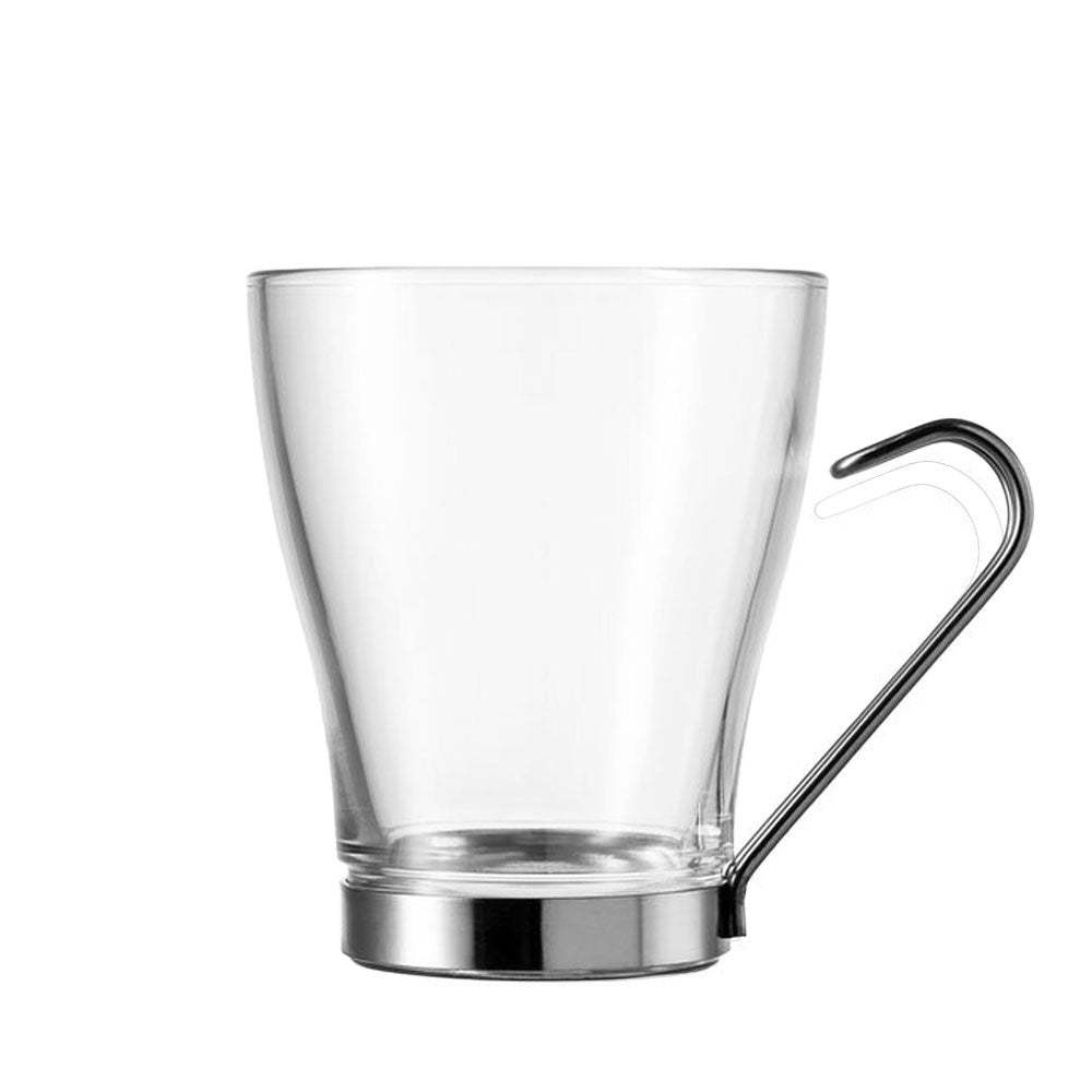 24 cl - Borgonovo Debora Tazza Tè In Vetro Con Manico In Acciaio - Set 6 Pz