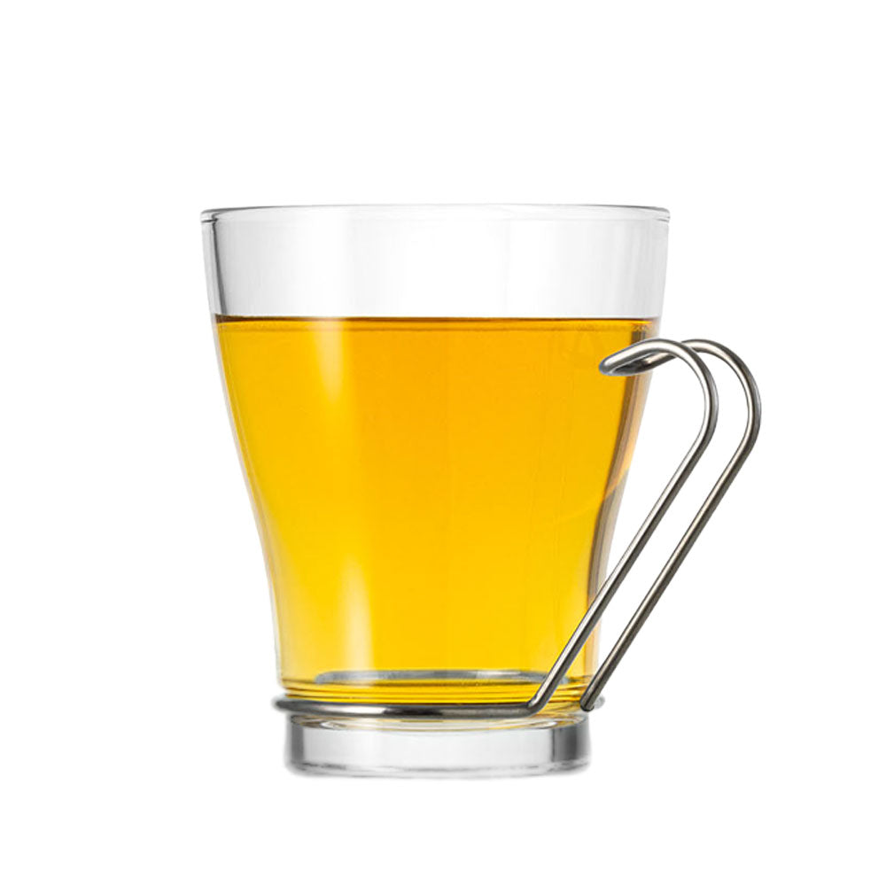 24 cl - Borgonovo Debora Tazza Tè In Vetro Con Manico In Acciaio - Set 6 Pz