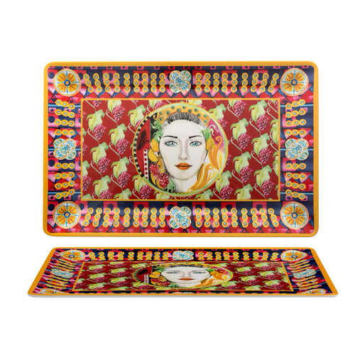 48x31 cm - Caltagirone Piatto Presentazione Vassoio Rettangolare In Melamina