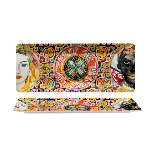48x20 cm - Caltagirone Piatto Presentazione Vassoio Rettangolare In Melamina
