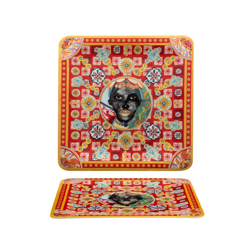 36x36 cm - Caltagirone Piatto Presentazione Vassoio Quadrato In Melamina