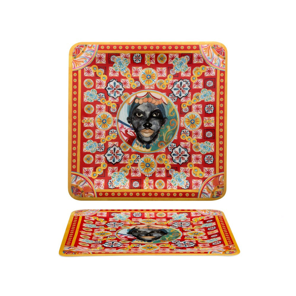 36x36 cm - Caltagirone Piatto Presentazione Vassoio Quadrato In Melamina