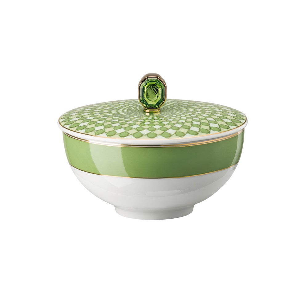 34 cl - Swarovski x Rosenthal Signum Ciotola Riso Con Coperchio In Porcellana