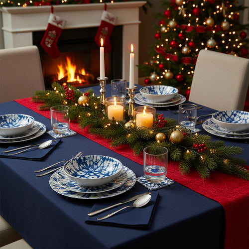 Zafferano Teca Mare (Décors Assortis) + Service de Table en Porcelaine Tognana + Couverts en Acier Inoxydable Sambonet