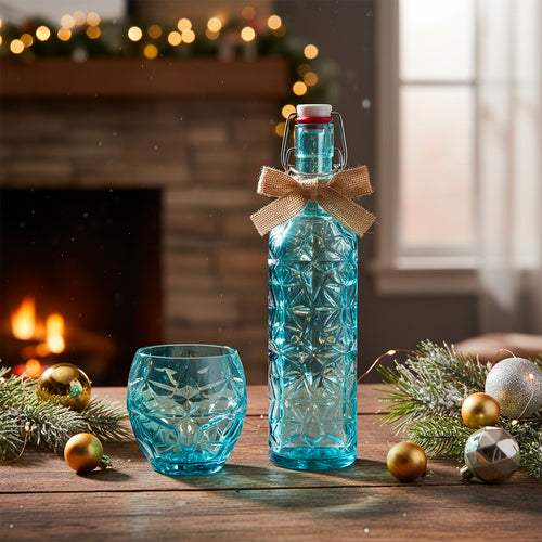 Set de Verres à Eau (Bleu) + Bouteille en Verre (Bleu Clair) Oriente