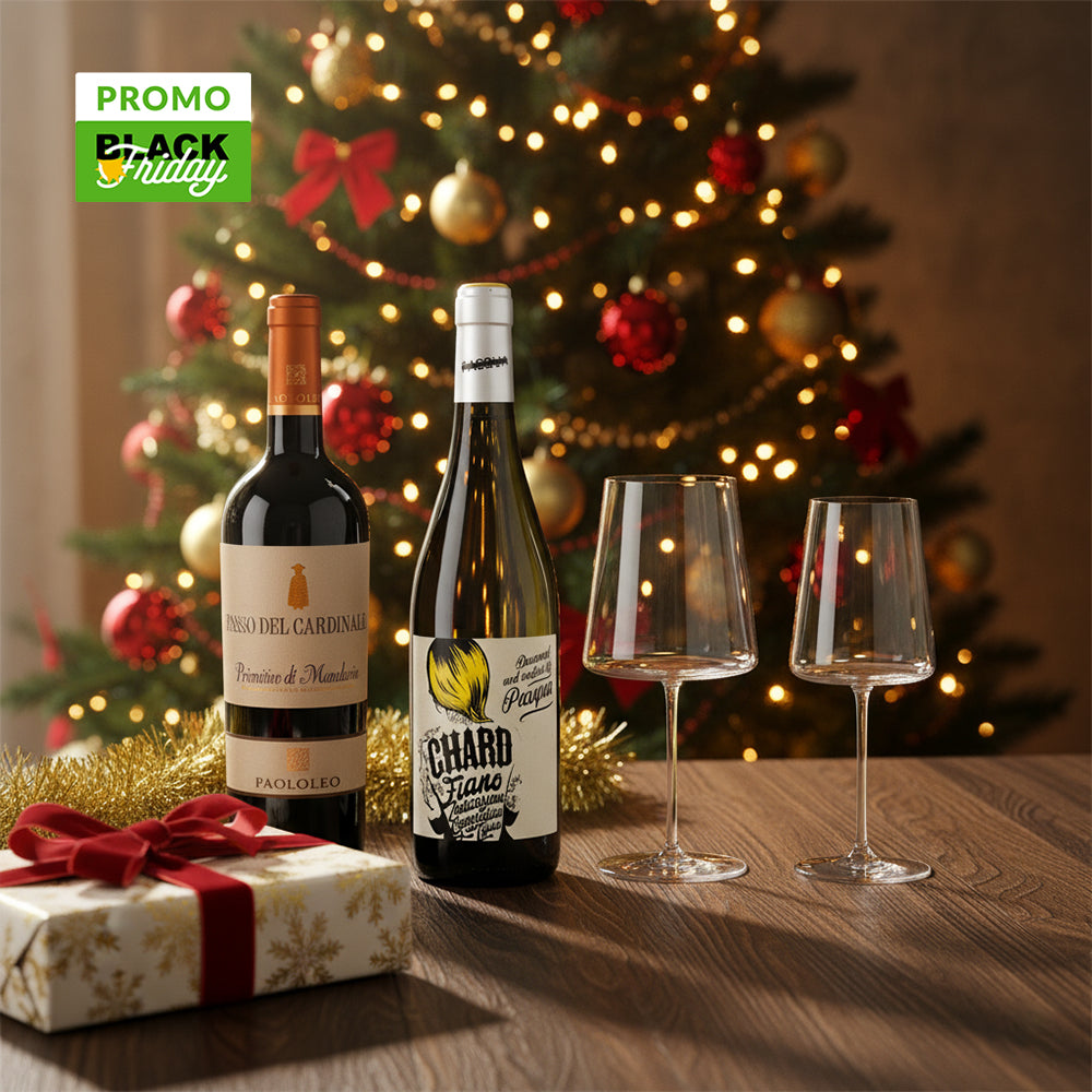 Weiß- & Rotweinglas-Set + Primitivo di Manduria + Fiano Puglia IGT