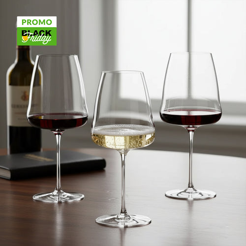 Champagner-Degustationsglas + Rotweinglas Cabernet/Merlot + Rotweinglas Winewings