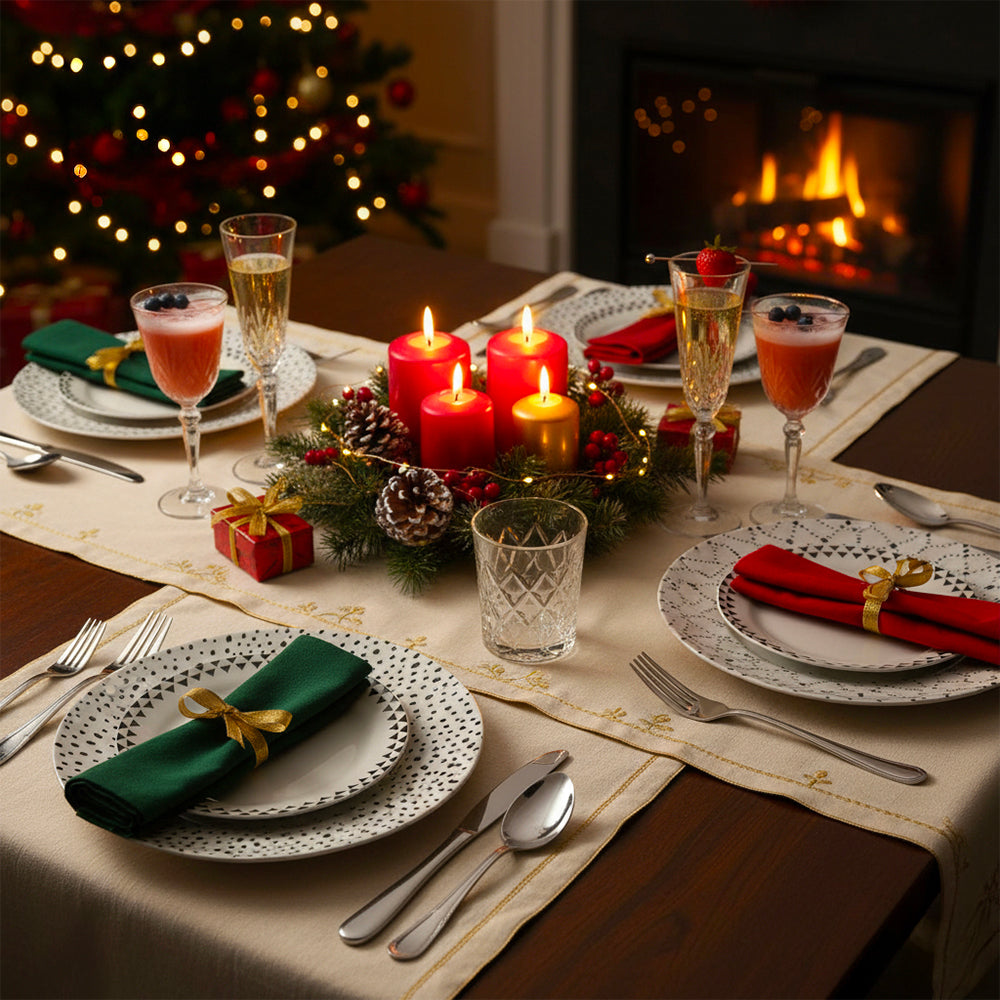 Set de Couverts en Acier + Verres & Calices + Service de Table en Porcelaine