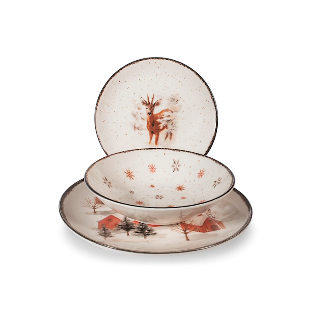 H&H Fairytale Charm Geschirrset Mit Weihnachtsdekor Aus Steinzeug Set 18 Stk