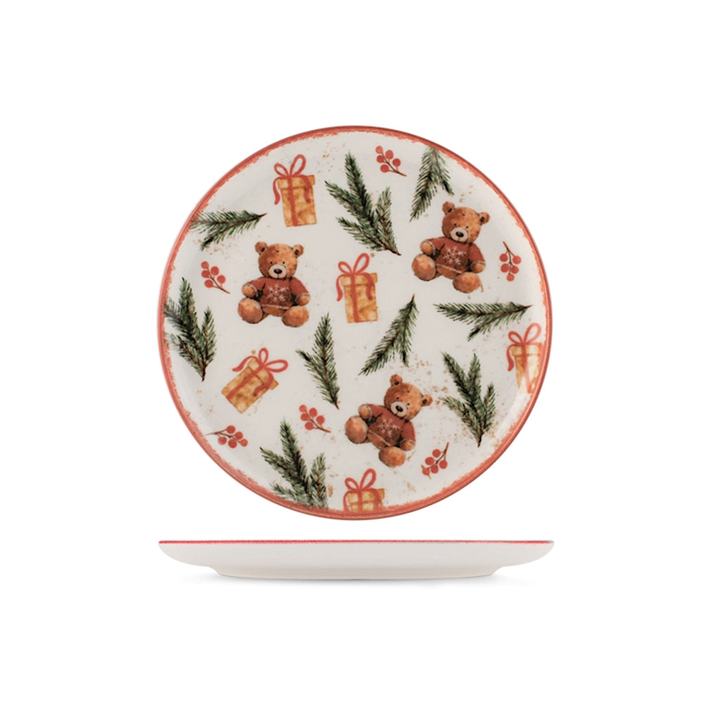 H&H Nordic Teddy Hugs Servizio Piatti Con Decoro Natalizio In Stoneware Set 18 Pz