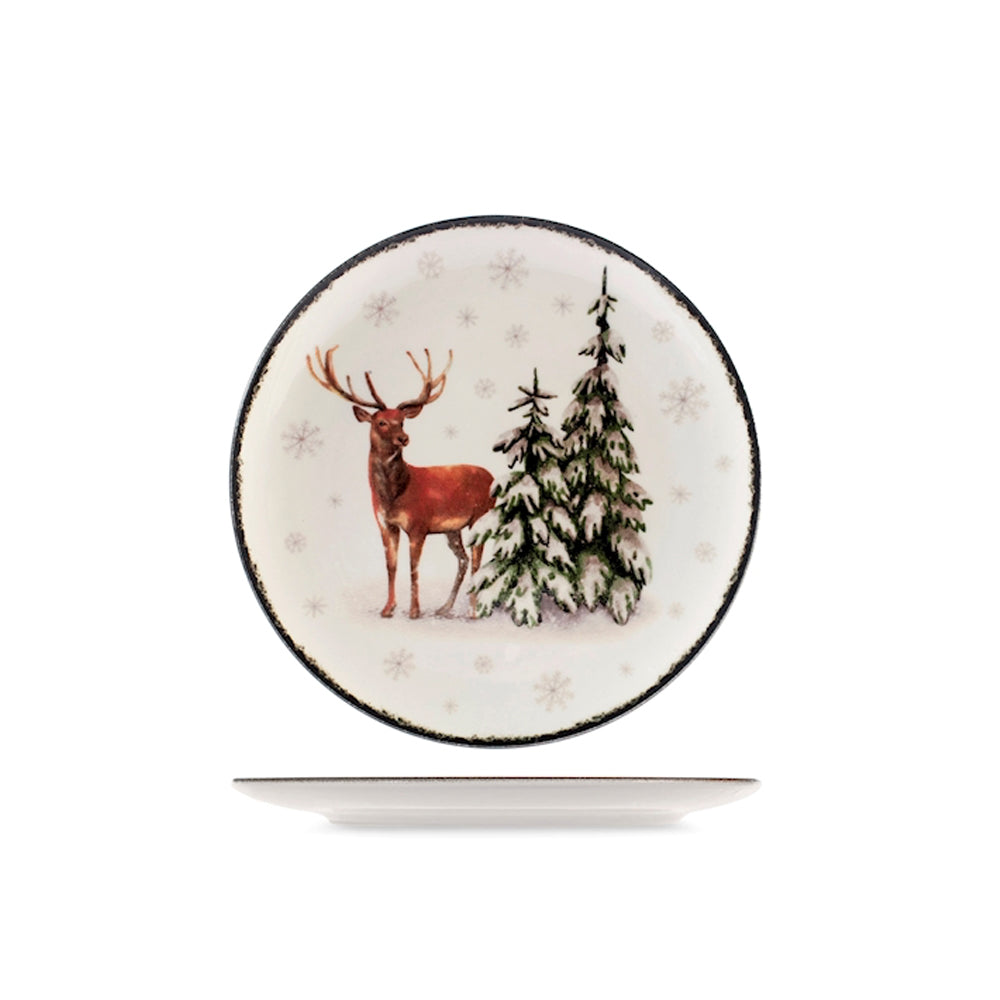 H&H Coupe Wild Spirits Servizio Piatti Con Decoro Natalizio In Stoneware Set 18 Pz