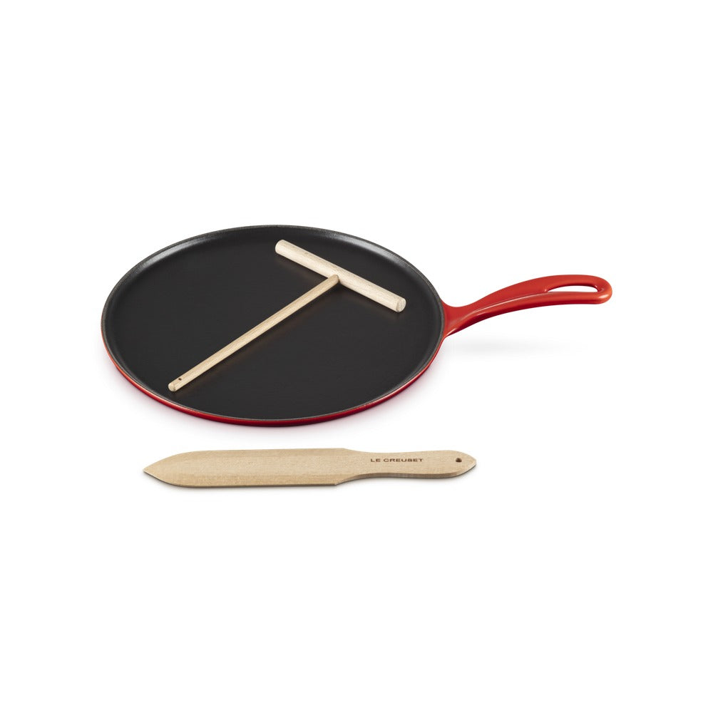 27 cm - Crepiera Rotonda In Ghisa Con Spatola In Legno