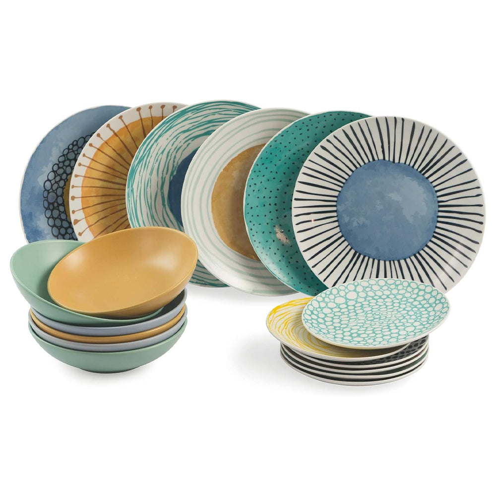 Marea Servizio Piatti In Porcellana Colorata Set 18 Pz